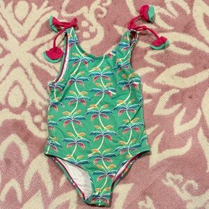 Hatley Green and Pink Palm Kids Swim One Piece